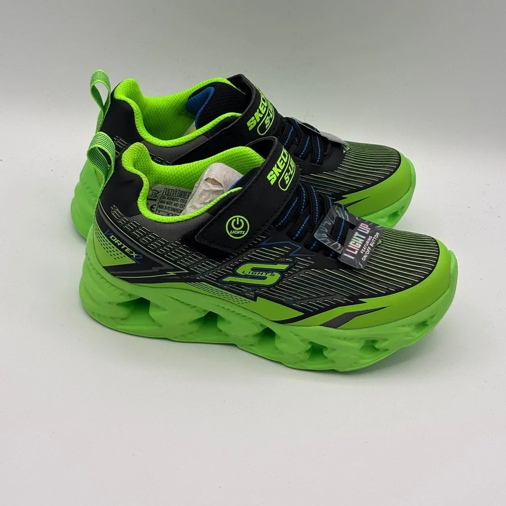 Skechers S Lights Vortex 2.0 Shoes Boys Size 12 Lime Black Athletic 400605L/LMBK